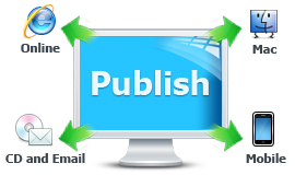 Publicar libro en línea, WordPress plugin, Joomla & módulo Drupal, enviar via email, quemar a CD